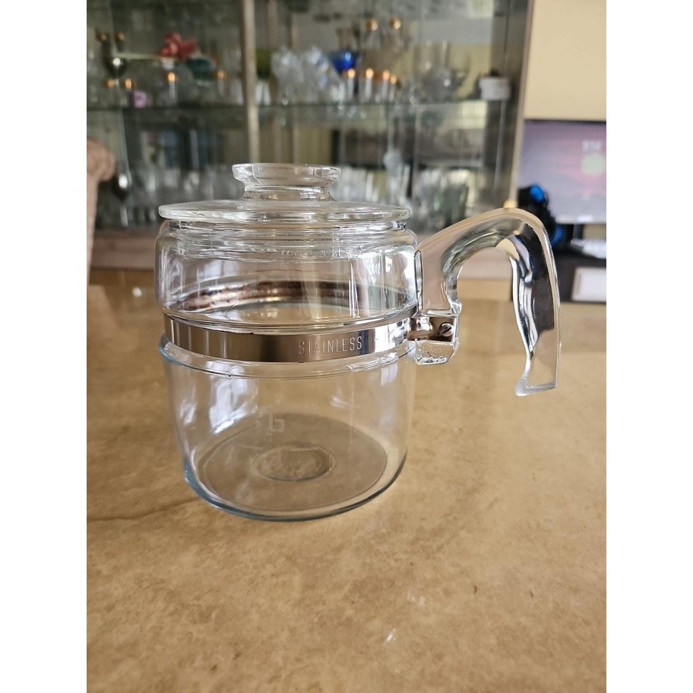 Vintage Pyrex Flameware 6 Cup Glass Coffee Percolator Pot Stovetop Clear 7756